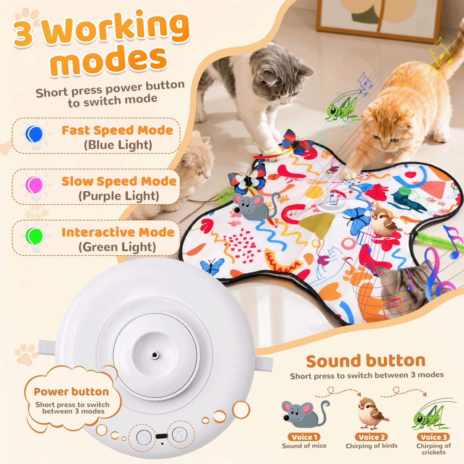 Giocattolo interattivo per gatti interni, Nuovo Elettrico Giochi per Gatti in Casa con Giocattolo intelligente interattivo per gatti con Piume Nascoste Mobili e elemento di vibrazione, Ricaricabile