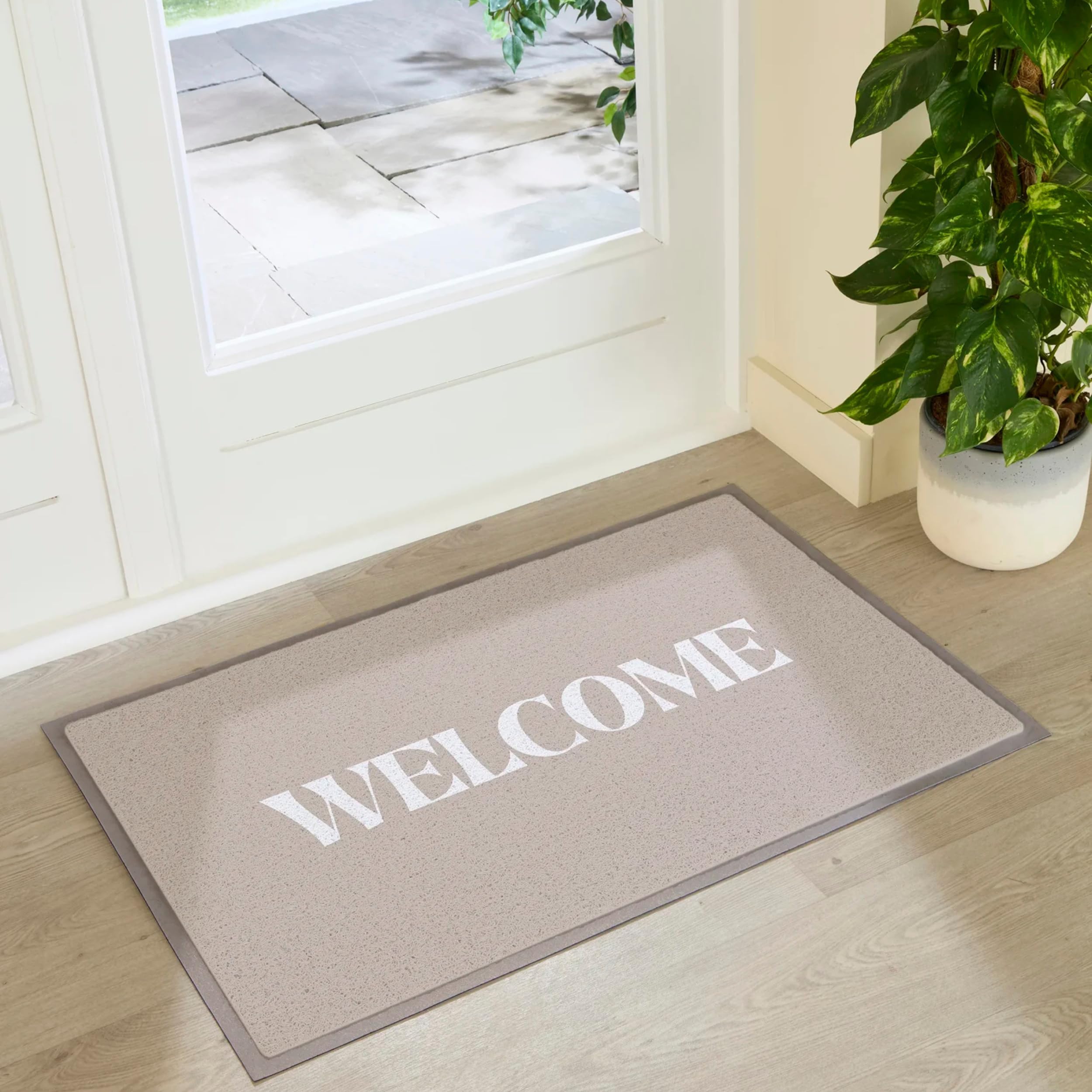 Artsy Mats Beige Welcome Pattern Indoor & Outdoor Door Mat - Incredibly & Weatherproof Doormats - Non Slip Mat, (90x60 cm)