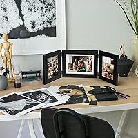 Vista 24 de Portarretratos de 5 x 7, doble bisagra horizontal de madera con marco de fotos plegable con frente de cristal real en grano de madera envejecido