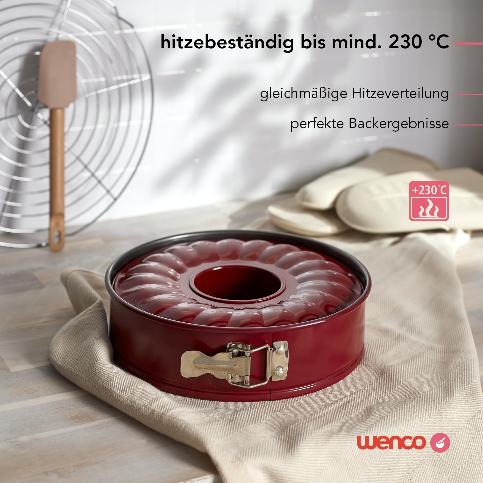 wenco Tortownica 26 cm, forma do ciasta z płaskim i rurowym dnem, 2 półki, okrągła forma do pieczenia, zabezpieczona przed wyciekiem, z powłoką zapobiegającą przywieraniu, czerwona