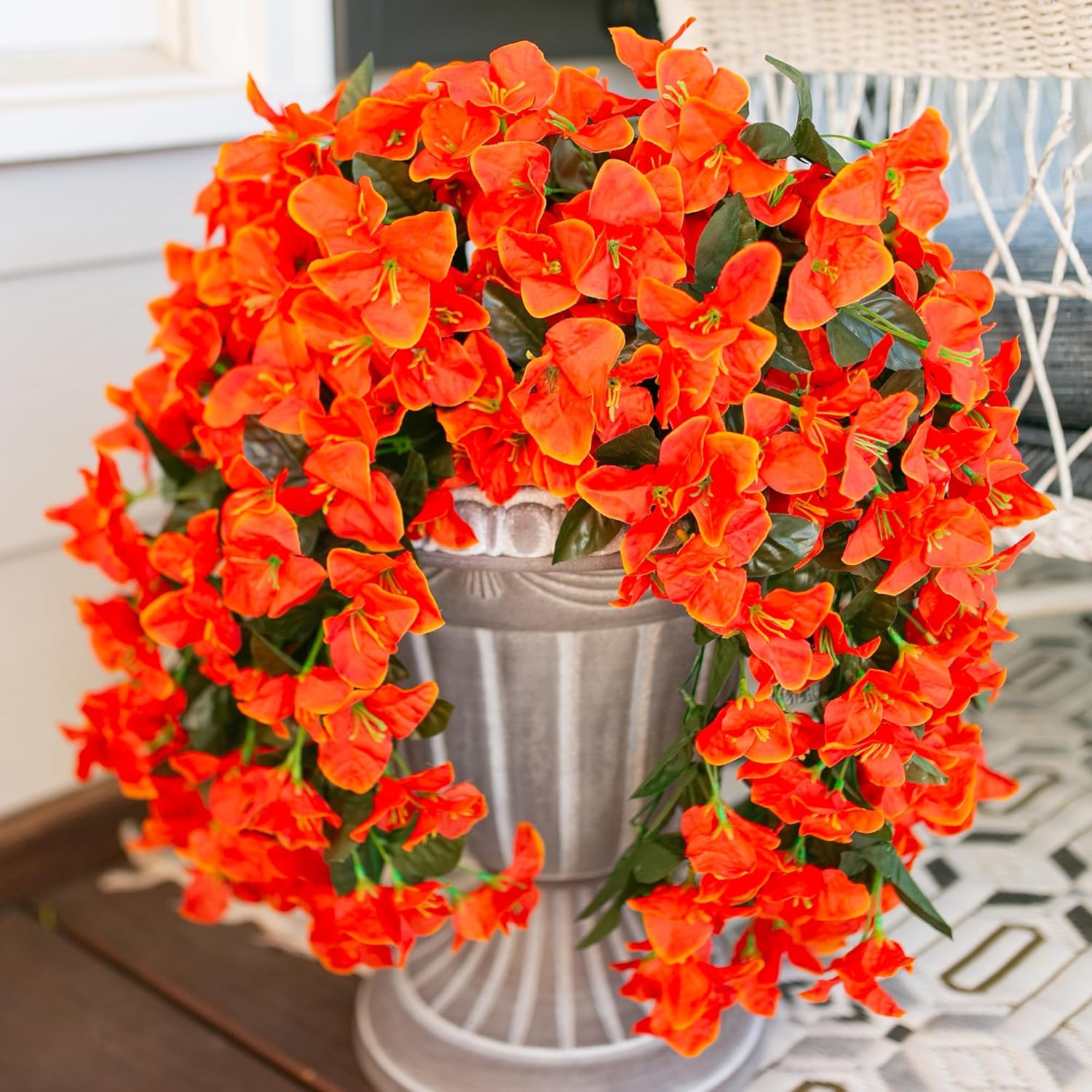 Bougainvillea Artificial Hanging Flowers Plants for Outdoors Decoration, 2pcs Fake Flowers Silk Bougainvillea Vines Realistic UV Resistant Faux Flowers for Outdoor Planters Porch Patio Gardens, Orange - Image 3
