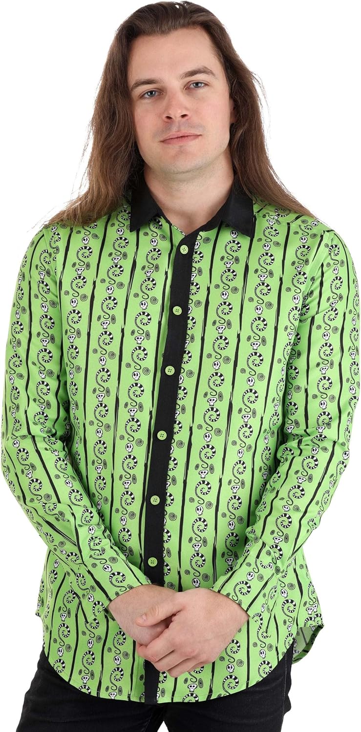 Beetlejuice Stripes & Sandworms Long Sleeved Button Up