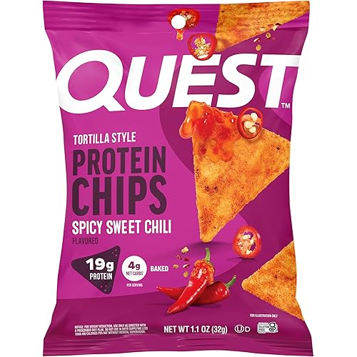 Quest Nutrition Spicy Sweet Chili Tortilla Chip, 19g Protein, 4g Net Carb, High Protein Low Carb, Gluten Free, 1.1 oz (Pack of 12)