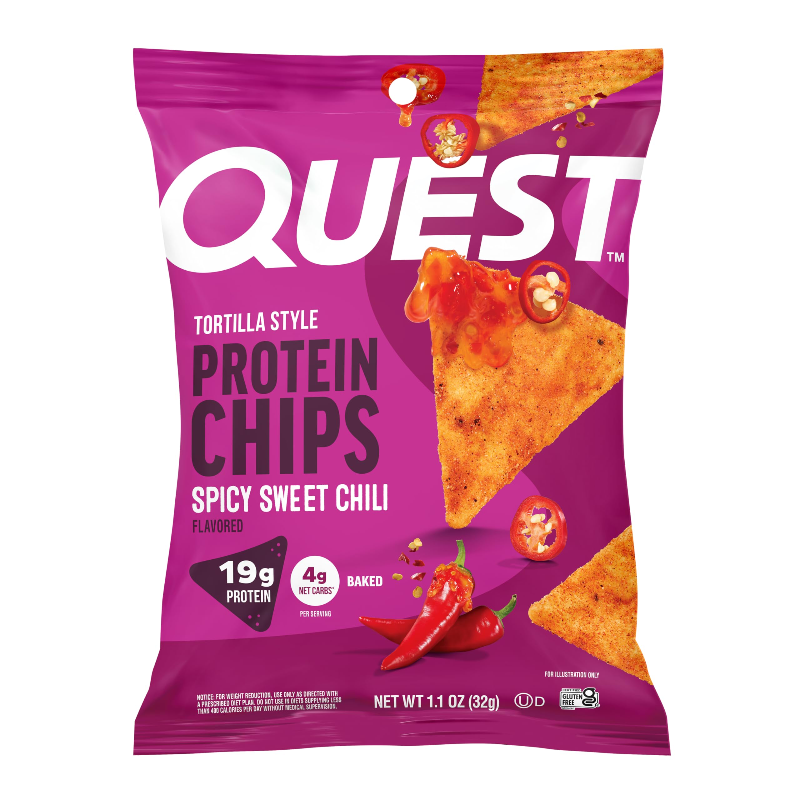 Quest Nutrition Spicy Sweet Chili Tortilla Chip, 19g Protein, 4g Net Carb, Low Carb, Gluten Free, 1.1 oz (Pack of 12)