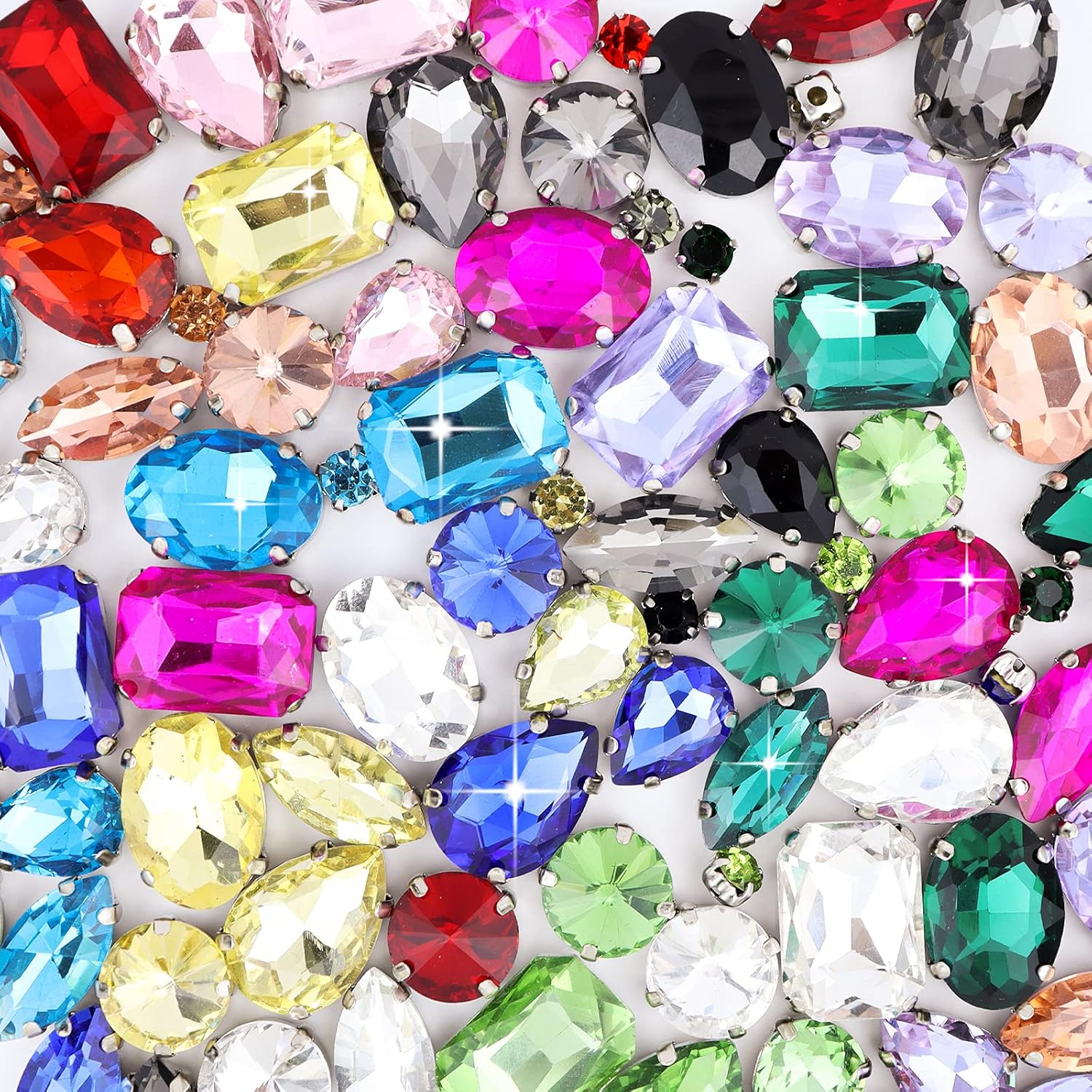 Sew On Rhinestones 120PCS Glass Claw Rhinestone Metal Prong Setting Flat Back Rhinestones for Craft, Jewelry, Clothes, Shoes, Garments Bags Silver Metal Base (Purple)