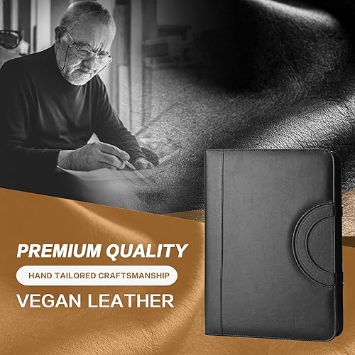 Miniatura 6 de Padfolio - Carpeta de cartera de negocios de cuero vegano con calculadora - Portafolio con cremallera para mujeres y hombres