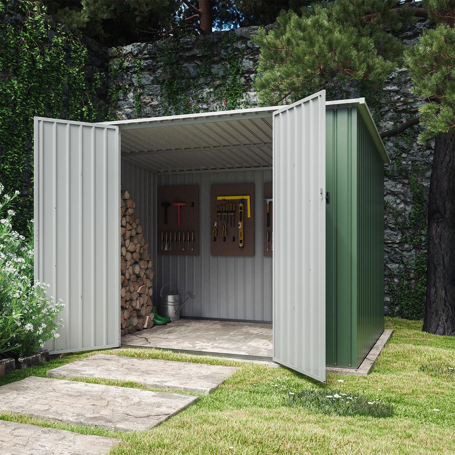 Casetta da Giardino in Acciaio Zincato 2,77x1,93xh1,96 cm, 5,35mq, Porta a Battente (Verde)