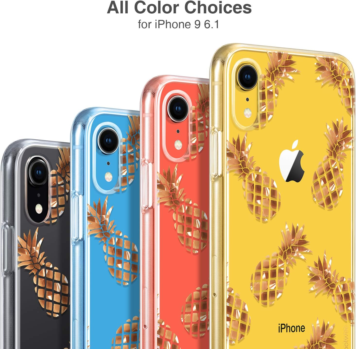 Coolwee for iPhone XR Case Rose Gold Pineapple Case Shiny Glitter Women Girls Men Foil Clear Design Plastic Hard Back Case Soft TPU Bumper Protective Case Cover for Apple iPhone XR 6.1 inch Pineapple