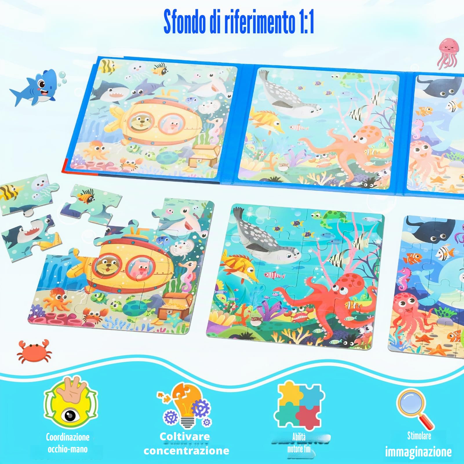 Puzzle magnetici per bambini 3 Anni, 2 Set Puzzle Magnetico Giochi a Tema Fattoria e Oceano, Giochi da Viaggio Gioco Educativi, Giocattolo in Aereo Auto Treno, Regali Di Compleanno