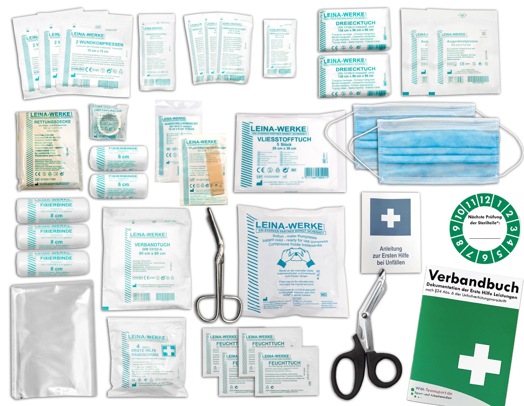 Erste-Hilfe-Koffer BG -Paket 1- für Gewerbe mit aktueller DIN/EN 13157 - Kleiner Betriebsverbandkasten - incl. Verbandbuch & & 7 Notfall-Aufklebern