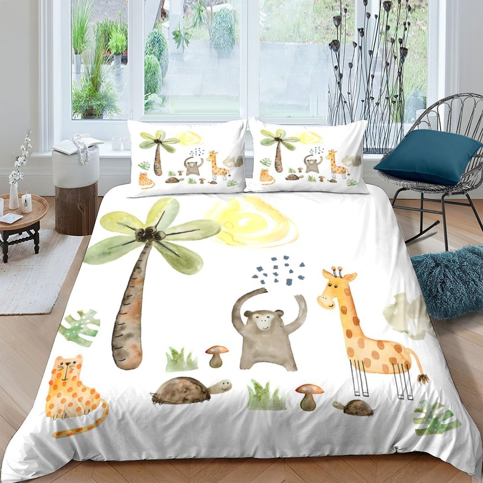 Ctjqhvkz Style-1 3D Printed Jungle Animal Fitted Sheet Microfiber Soft Cartoon Safari Bed Cover For Bedroom Guest Room Easy Care Single（135X200cm）