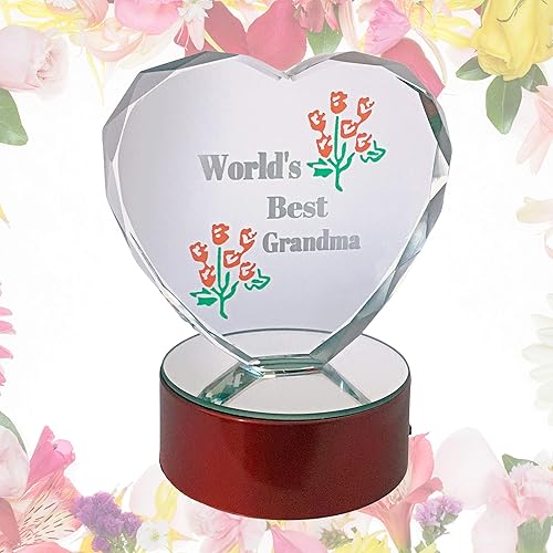 Miniatura 2 de Corazón para la abuela con luz LED con la leyenda "World 's Best Grandma" Corazón de vidrio grabado corazón en base de luz LED.
