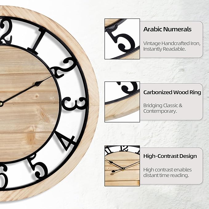 Reloj de Pared Grande 20 Pulgadas LEIKE Madera Rústica Silencioso miniatura 2