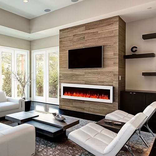 Miniatura 9 de GMHome Chimenea eléctrica montada en la pared de 50 pulgadas, calentador independiente con efecto de llama de cristal con 9 colores de llama