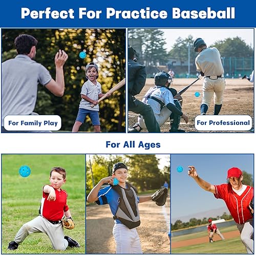 Vista 11 de Coopay Paquete de 18/36 pelotas de práctica de béisbol, bolas de entrenamiento de plástico, bolas de softball huecas ligeras para golpe, Azul