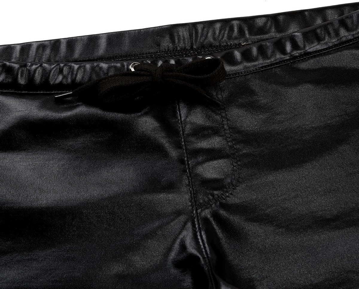 JanJean Mens Wet Look Patent Leather Drawstring Boxer Shorts Trunks Swimwear Lingerie Underwear