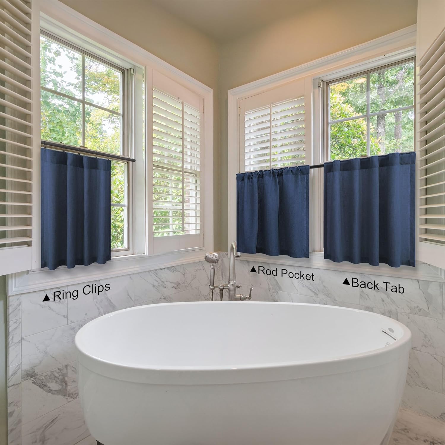 Navy Blue Linen Cafe Kitchen Door Curtains Tier 36 Inch Length Back Tab Pocket Semi Privacy Light Filter Energy Efficient Half Short Bedroom Curtains for Small Window Living Room Dining 3FT Long 30x36