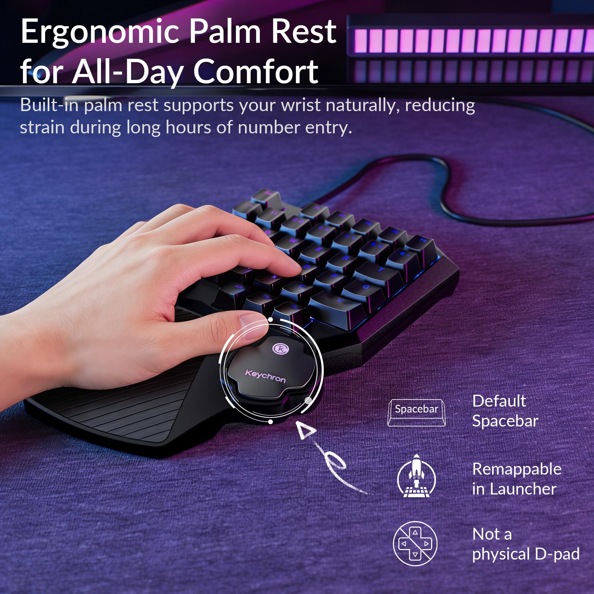 Keychron C0 HE 8K - Tastiera da gioco cablata con una sola mano, interruttori magnetici effetto Hall, scatto rapido, 35 tasti programmabili, frequenza di campionamento 8000 Hz, illuminazione RGB per