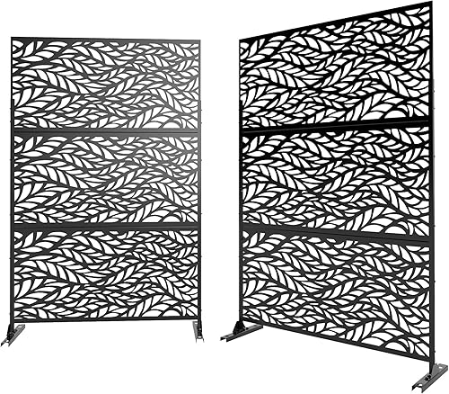 Miniatura 3 de Elevens Pantalla de privacidad para patio, pantalla de privacidad al aire libre con soporte, pantalla de privacidad de metal decorativo de pie para
