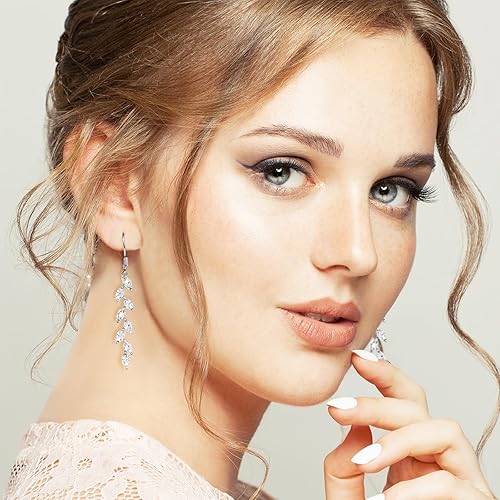 Miniatura 9 de Handmade Rose Gold Leaf Earrings Crystal Wedding Dangle Earrings for Brides Bridesmaid Gift for Women Teen Girls