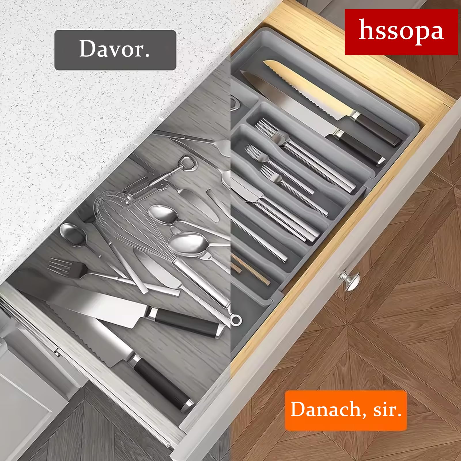 Organisateur Tiroir Couverts Extensible 32.5-56cm - 9 Compartiments Blanc Sans BPA