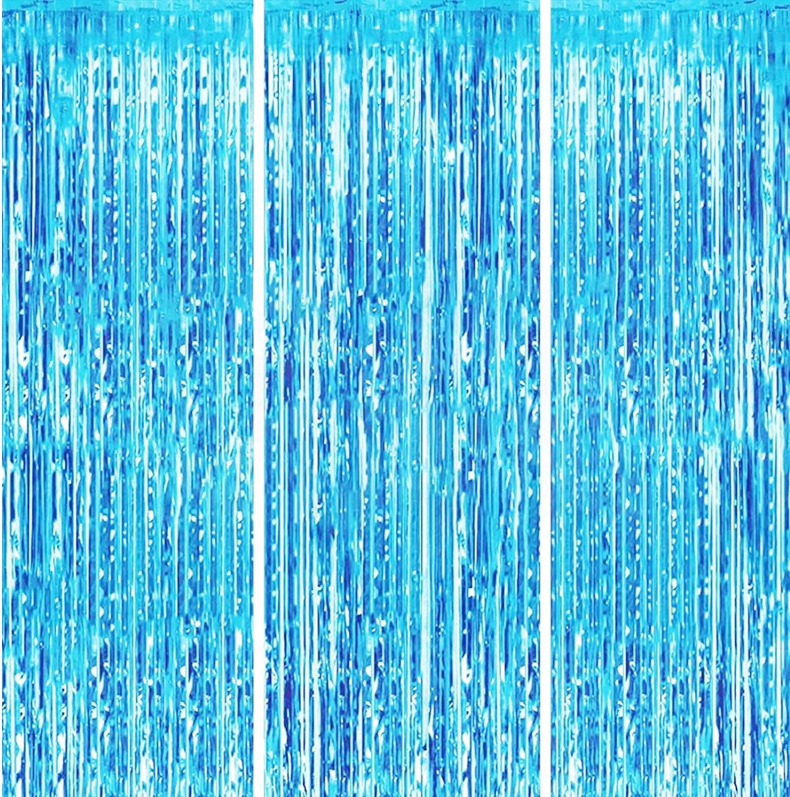 HONGCI 3pcs 3.2x6.5ft Glitter Blue Tinsel Curtain Door Streamers Fringe Foil Curtain Photo Backdrop Birthday Party Decorations for Boys Girls Baby Shower Frozen Stitch Party Decor Banner Blue
