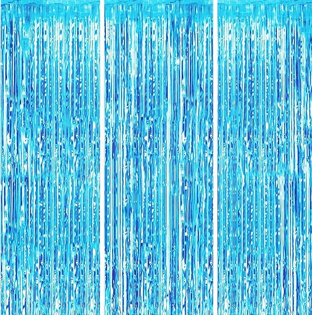3Pc 1m*2m Light Blue Foil Curtain Decorations Tinsel Curtains Party Backdrop Curtain Shimmer Curtain,Fringe Backdrop Hanging Streamer for Birthday Graduation Xmas Wedding Prom Frozen Party Decorations