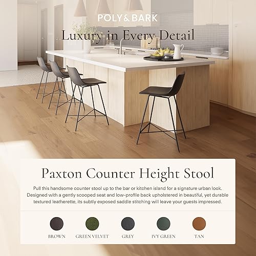 Miniatura 4 de POLY & BARK Paxton Leather Counter Stools 24 Inches - Set of 2 - Counter Height Bar Stools with Back - Modern Barstools for Kitchen Island or