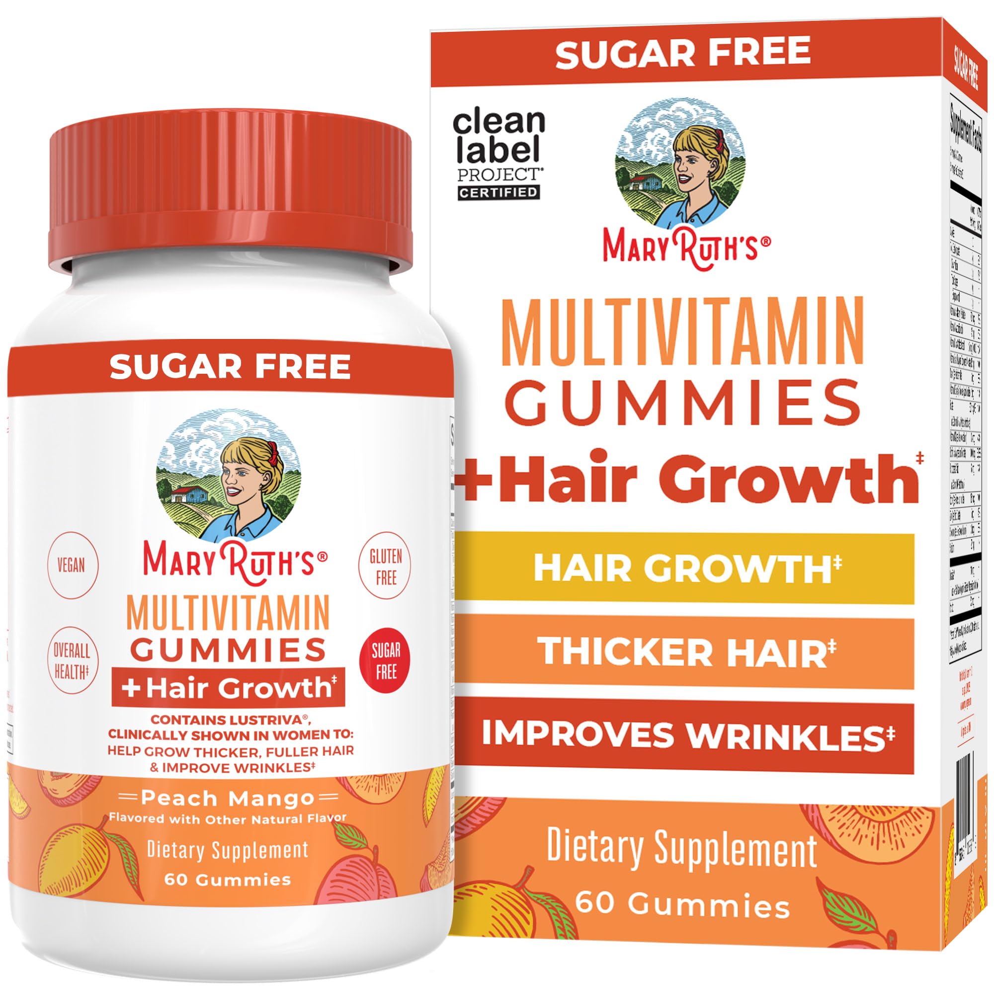 Gomitas multivitamínicas y para el crecimiento del cabello de MaryRuth | con Lustriva® | Biotina 10000 mcg | Vitaminas del complejo B | Formuladas para cabello más grueso, arrugas, líneas de expresión y cuidado de la piel | A partir de 18 años | 30 porciones