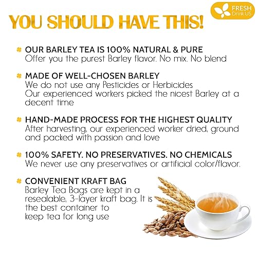 Miniatura 3 de FreshDrinkUS 50 bolsas de té de cebada premium, 100% natural y puro. Té de hierbas de cebada suelta. Fabricado con bolsas de té de material natural.
