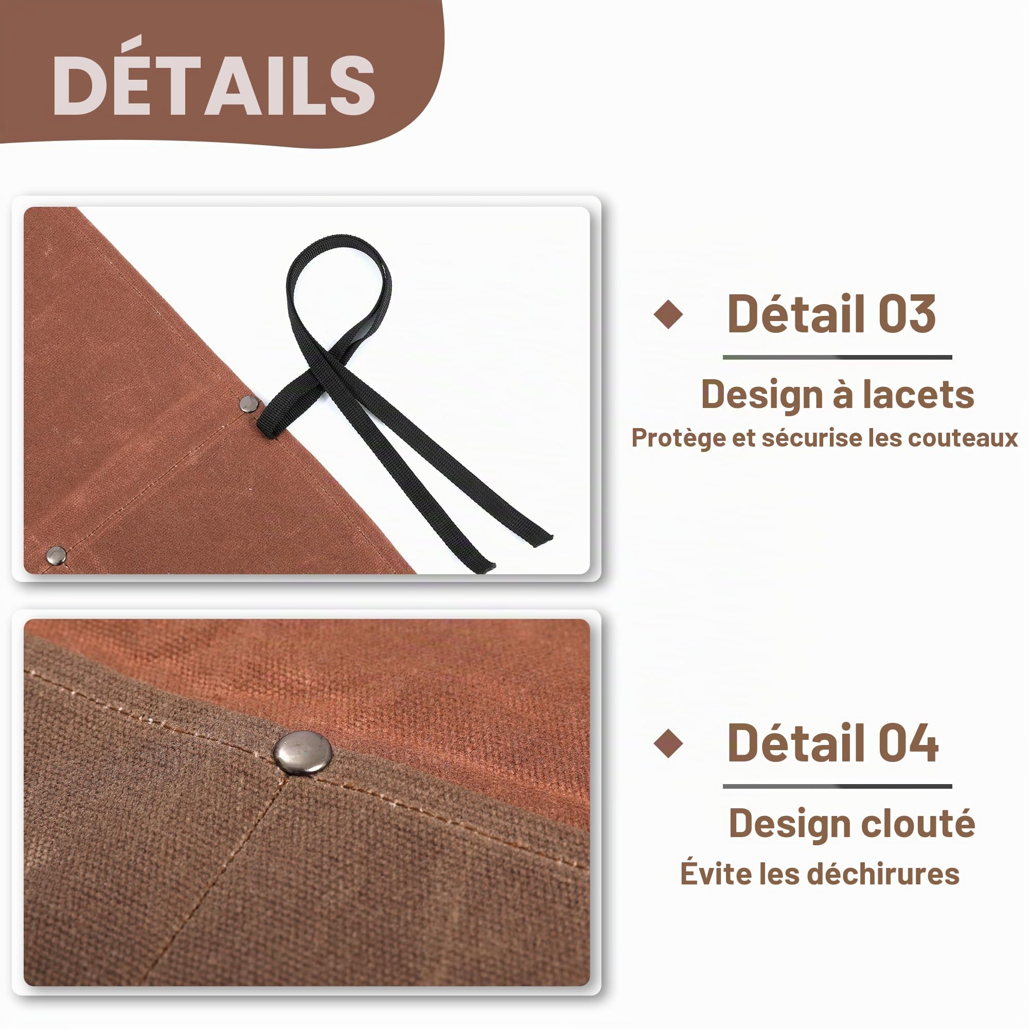 Kaaltisy Étui de Rangement Professionnel pour Couteaux de Chef - en Toile cirée - 4 Fentes - avec Corde à Cravate