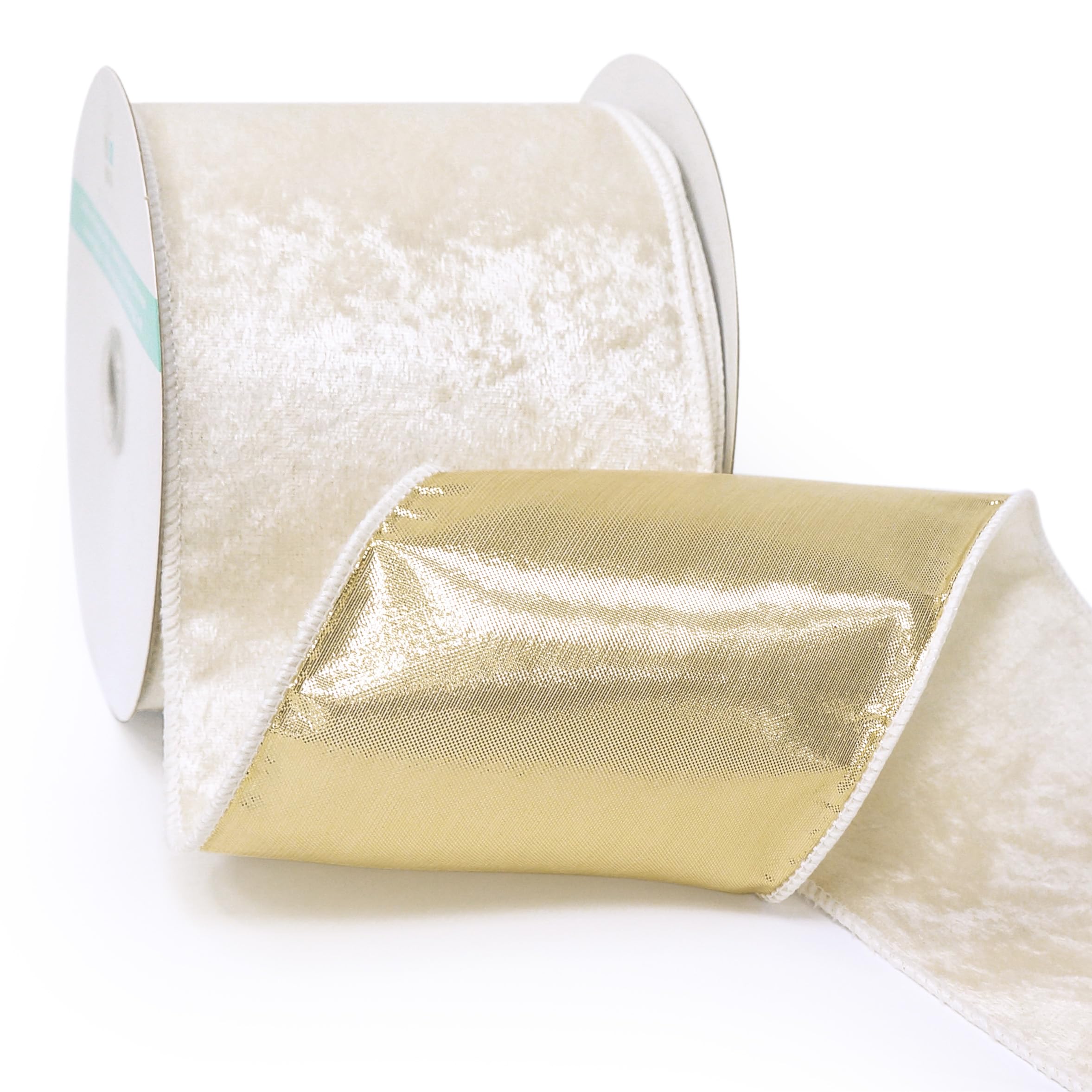 Amazon.com: Ivory Velvet with Gold Metallic Backing Wired Ribbon 4