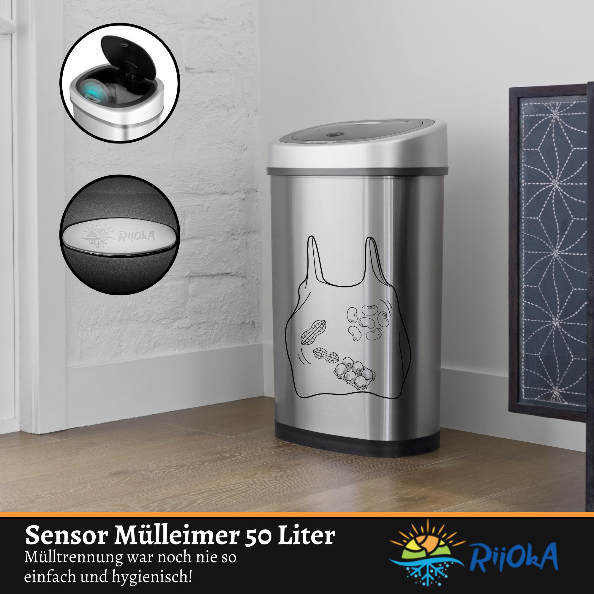 Prullenbak Met Sensor Modern Design - Rijoka - 50L - RVS
