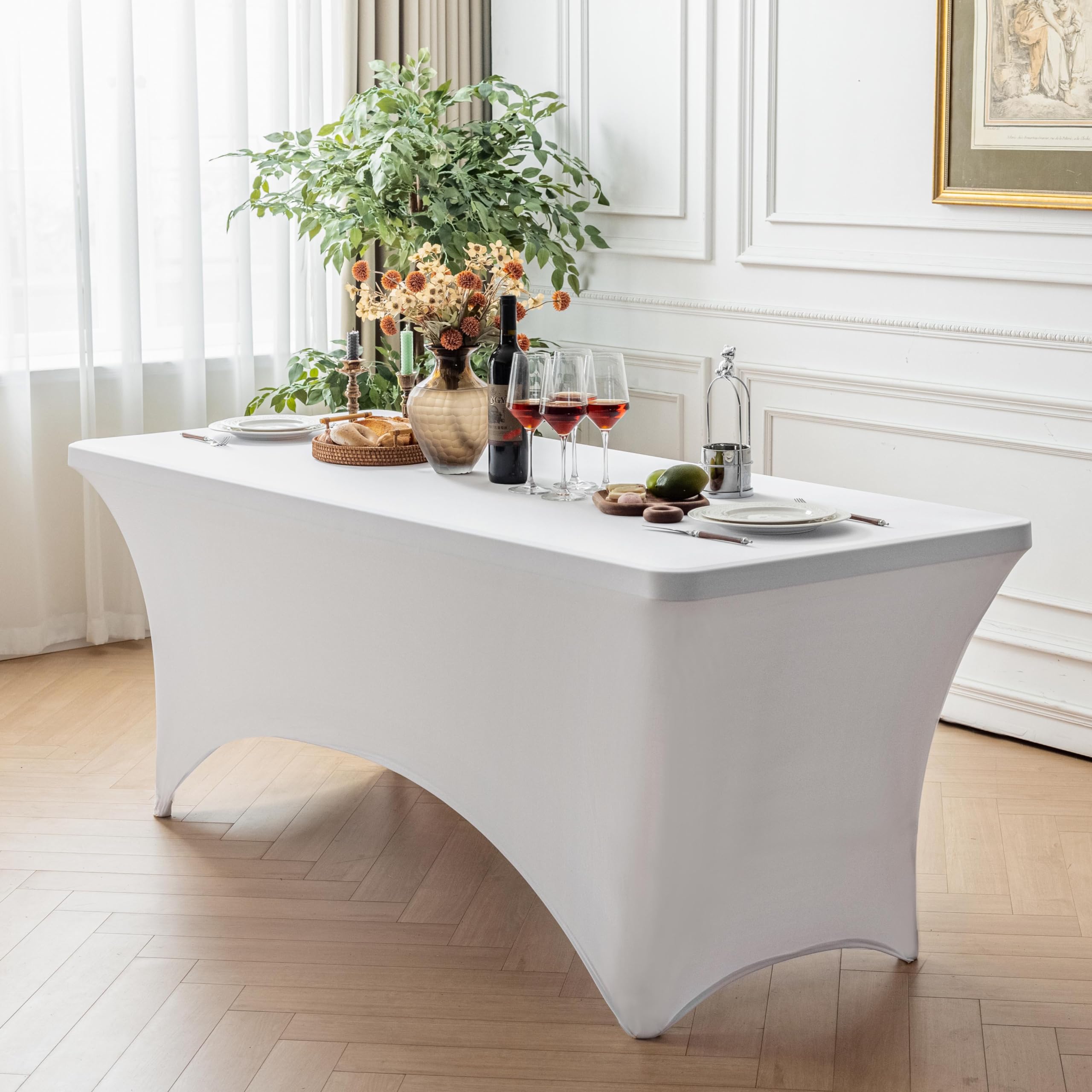 FOLINS&amp;HOME White 6ft Fitted Water Resistant Tablecloth with Spandex