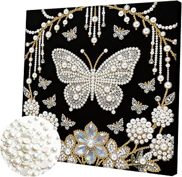 POETRYDRAW DIY Diamond Pearl Painting Kit for Adults Flower Butterfly, Beginner Friendly Craft Kits with Frame 25x25cm, Home Decor Housewarming Gift, Diamond Dots Beads Canvas Art for Wall Decor