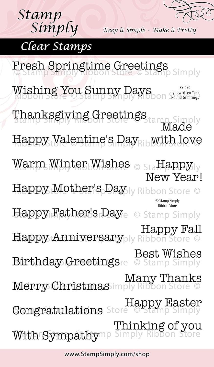Clear Stamps Typewritten Sentiments Year Round Greetings 4x6 Inch Sheet - 19 Pieces