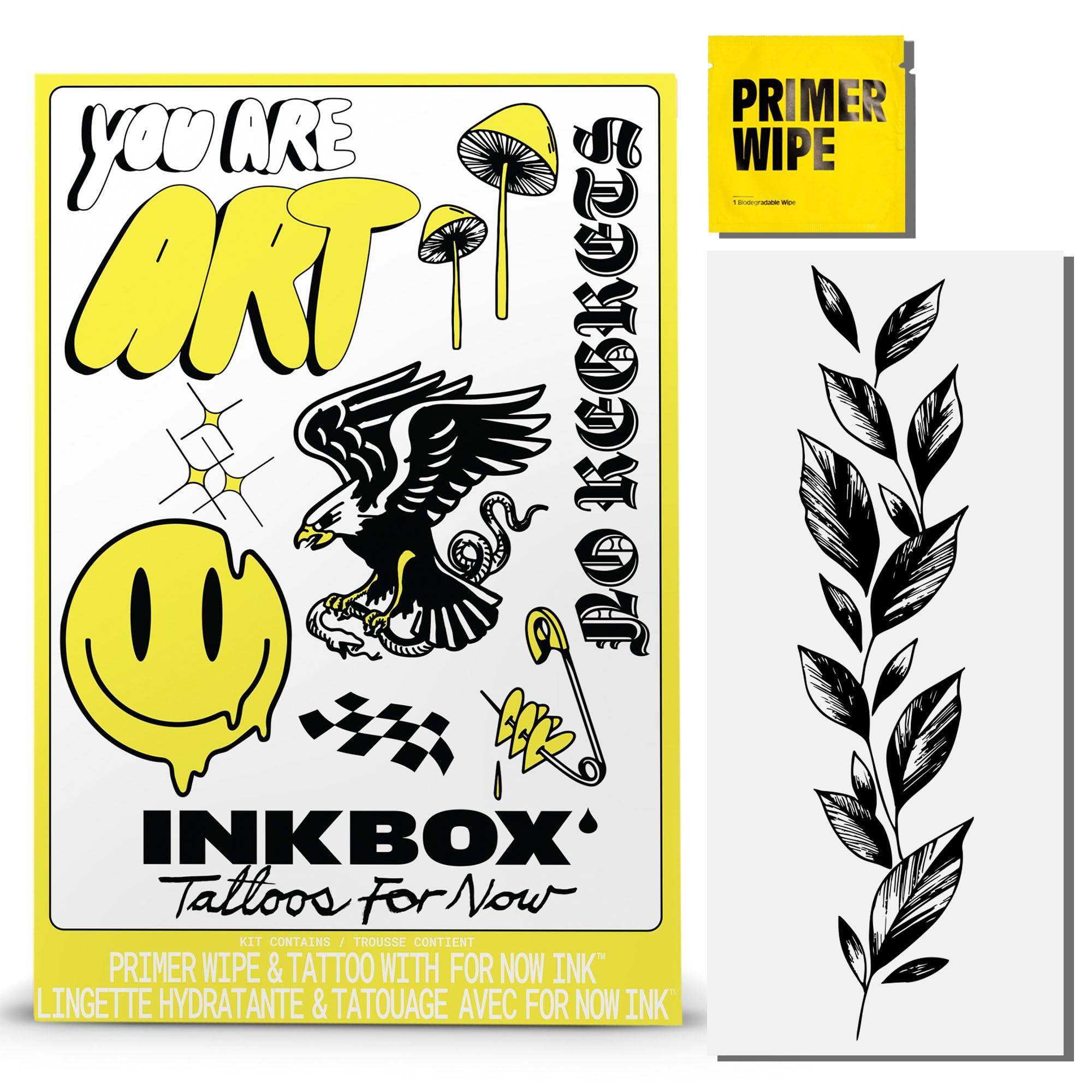 Inkbox Temporary Tattoos, Semi-Permanent Tattoo, One Premium Easy Long Lasting, Water-Resistant Temp Tattoo with For Now Ink - Lasts 1-2 Weeks, Gracious Green, 7 x 2 in