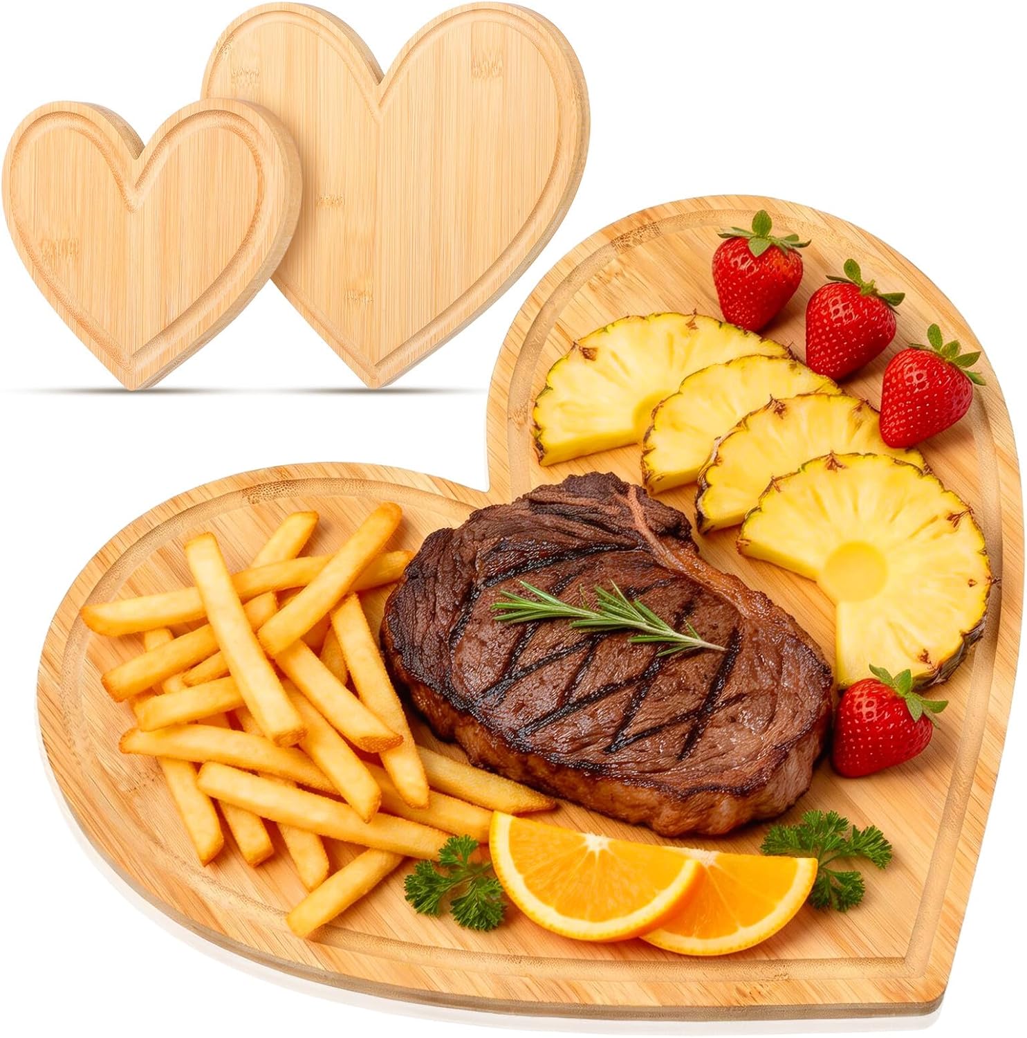 3pcs Heart Shaped Cutting Boards Decorative Cheese and Charcuterie Serving Trays for Kitchen Wedding Valentine's Day Party