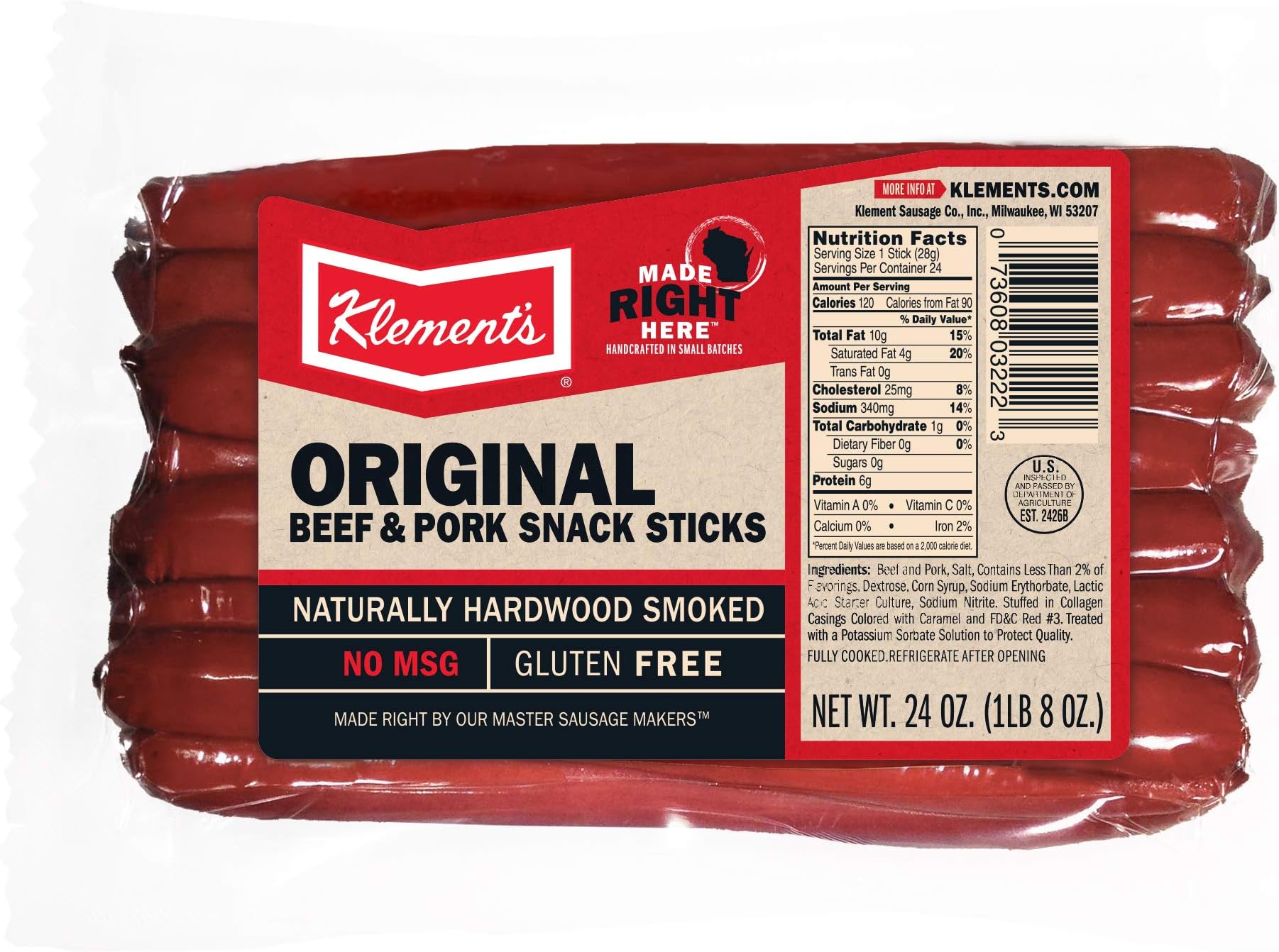 Klements Meat Snack Sticks 24 oz (Original)