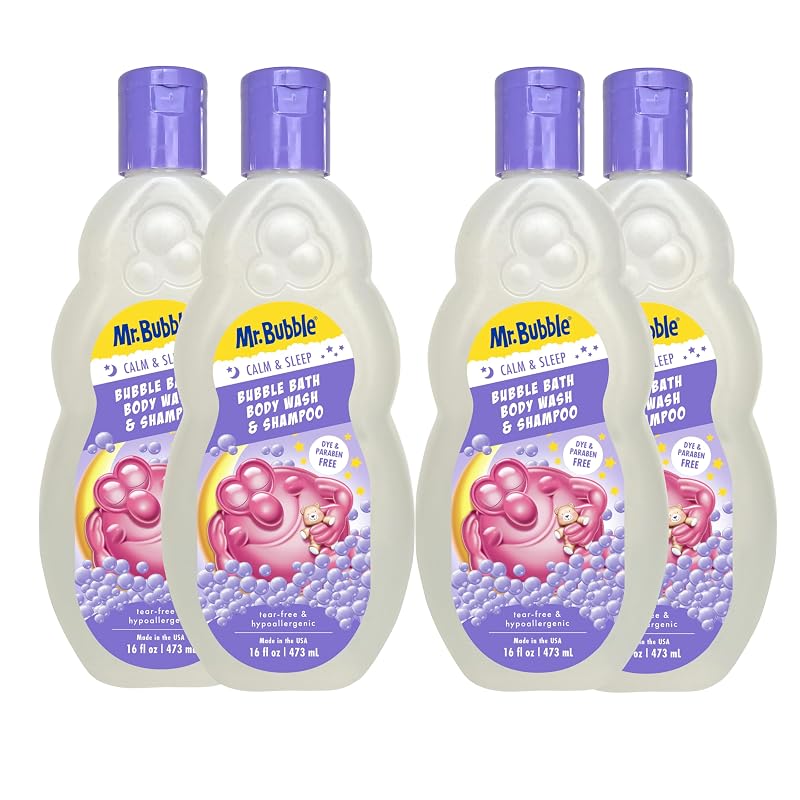Mr. Bubble Espuma para banho 3 em 1 Calm and Sleep, sabonete líquido corporal e shampoo, 473 mL, pacote com 4