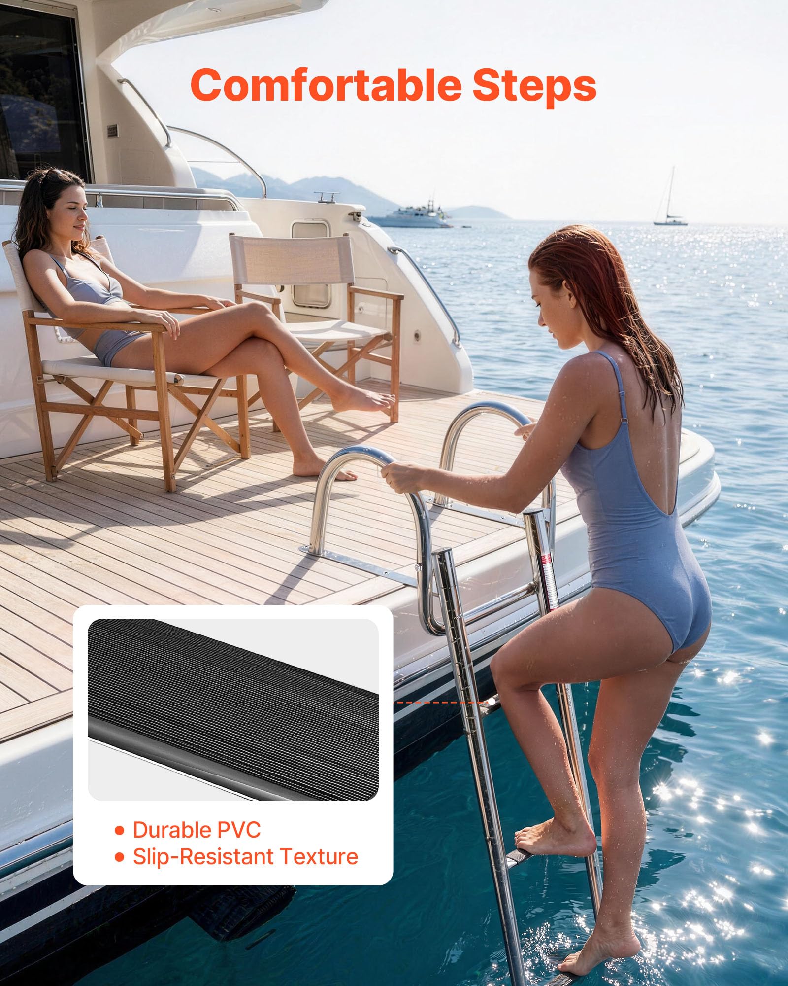 VEVOR Échelle de Bateau 4 Marches en Acier Inoxydable, Échelle de Baignade Pliante et Télescopique avec Mains Courantes pour Bateau Hors-Bord, Yacht et Ponton, Charge 272,16 kg, Marches Antidérapantes