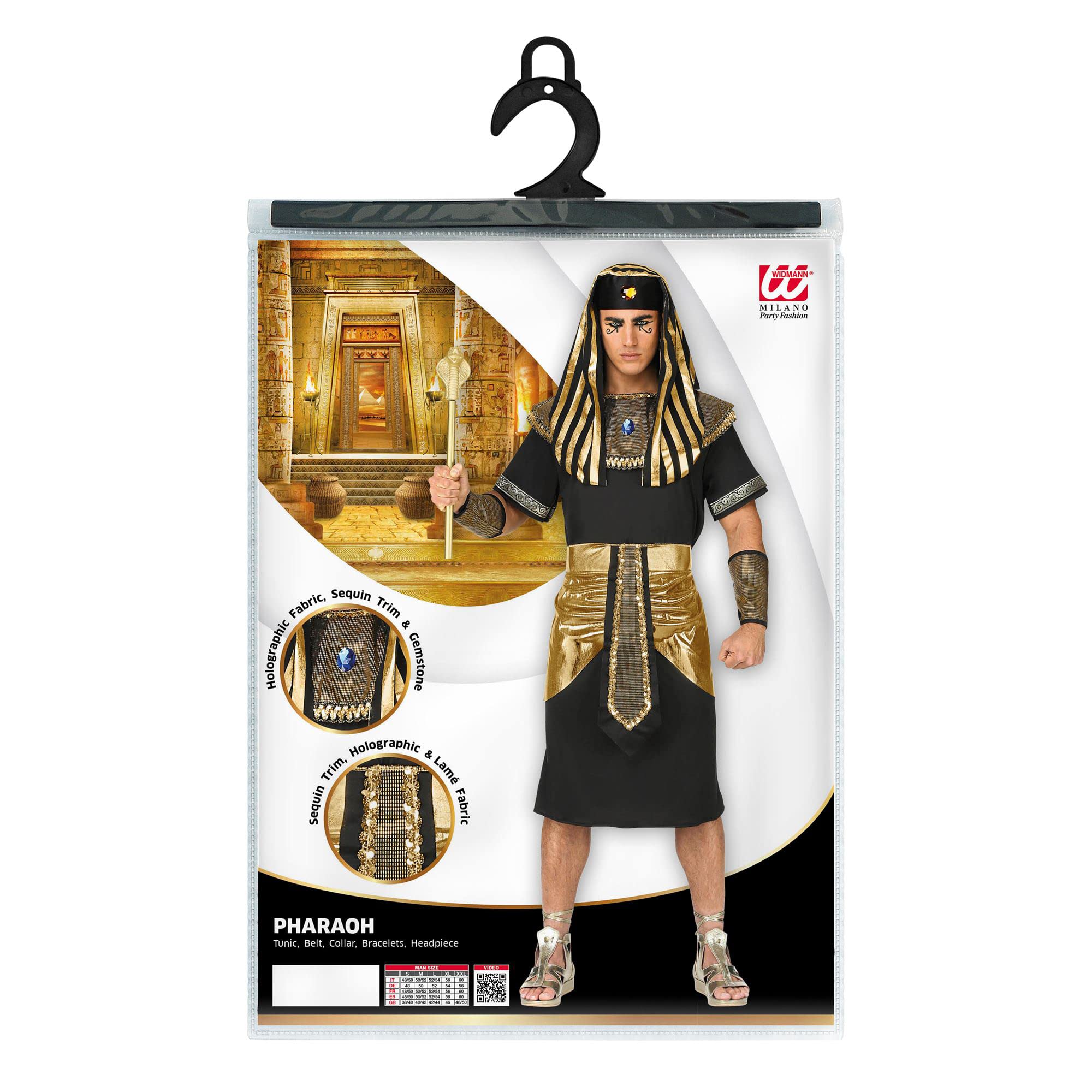W WIDMANN MILANO Party Fashion - Disfraz de faraón para hombre, traje egipcio con túnica y accesorios para carnaval