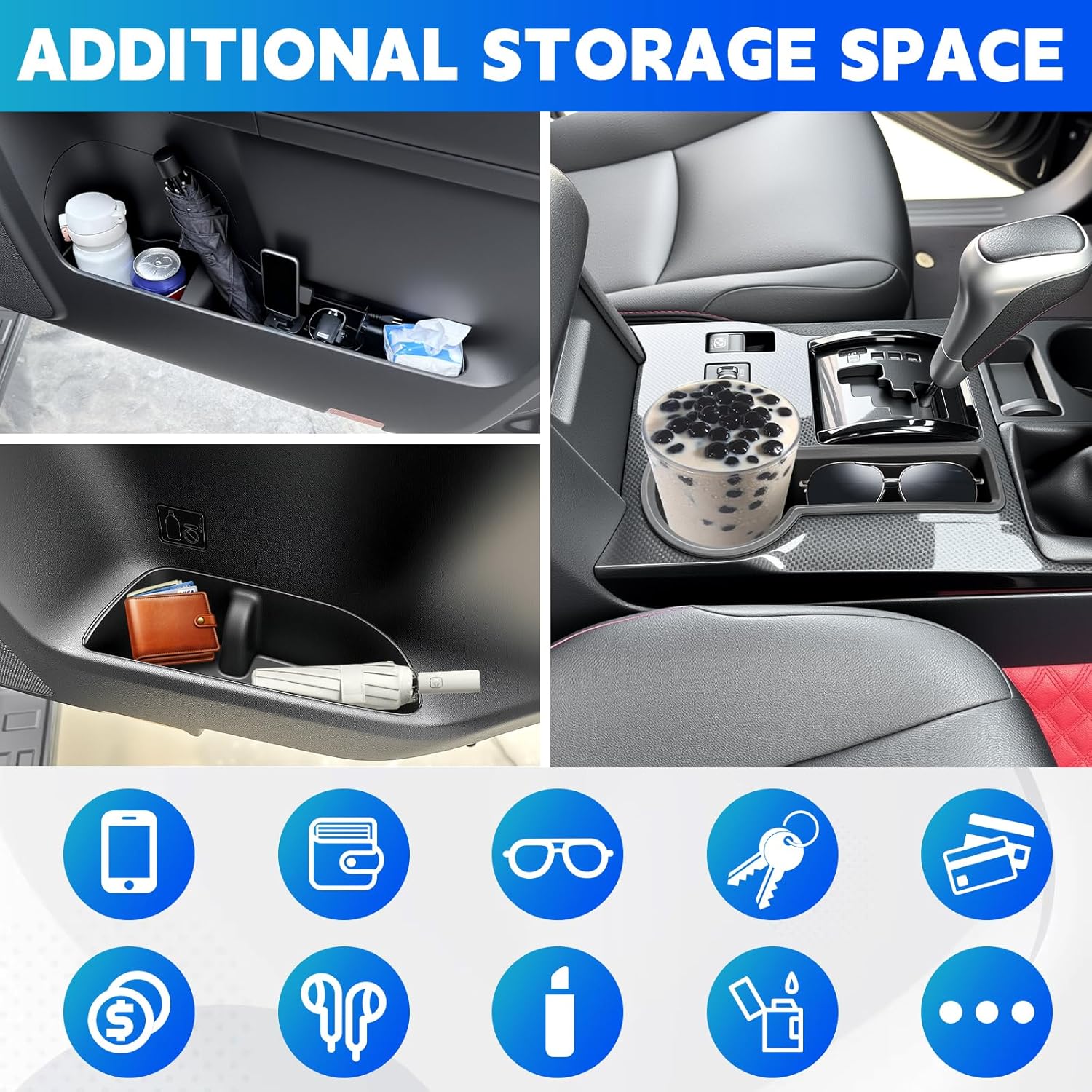 Lower Door Storage Cup Holder Fits for 2014-2024 Toyota 4Runner Door Insert Pocket Center Console Coaster Cup Mat Compatible with 4Runner Interior Accessories Organizer Storage Tray 5PCS