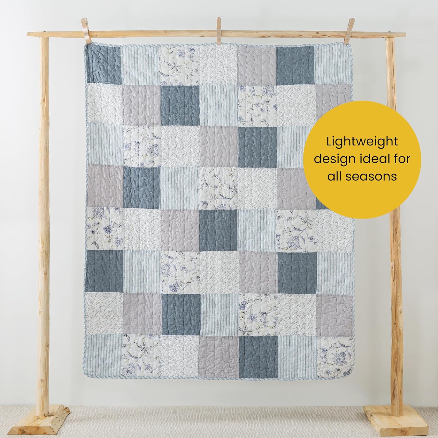 SLPR Cotton Quilted Throw Blanket, 50" x 60" Floral Farmhouse Patchwork Quilt, Shabby Chic Patchwork Throw Lap Quilt for Couch, Coastal Dream - Image 4