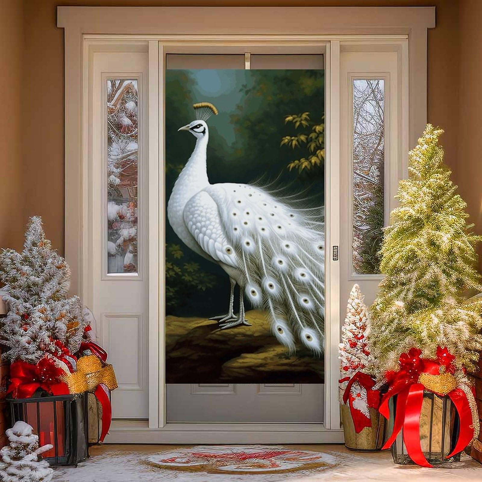 NONHAI White Peacock Door Cover Decoration Welcome Door Banner Porch Sign Photo Background DoorCurtains for Doorway Privacy Window Curtain Porch Cover Indoor Outdoor Decor 70.9x35.4in