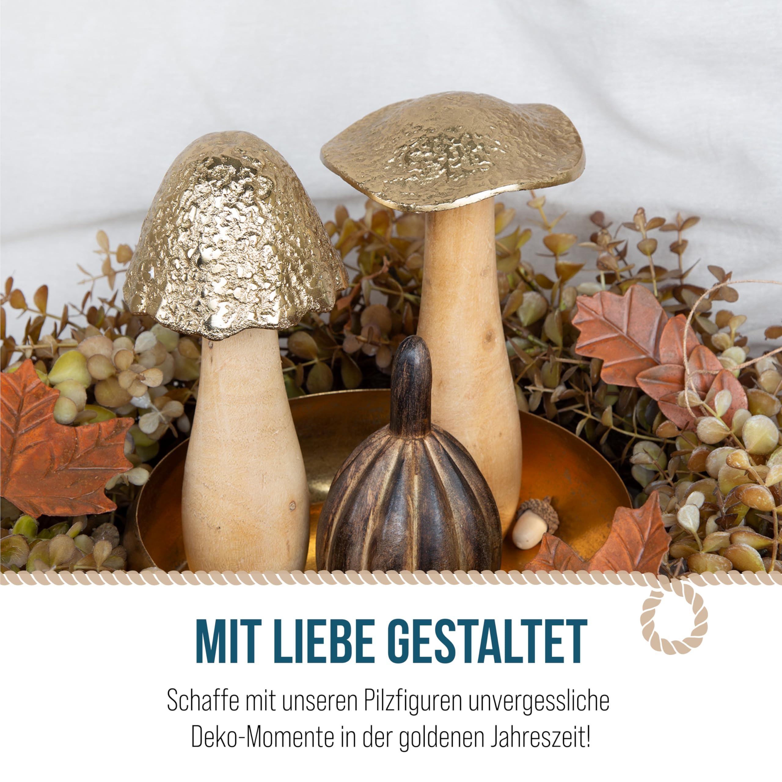 Lot De 2 Champignons Décoratifs En Bois De Manguier - 12 Cm, Décoration D'automne Et Noël
