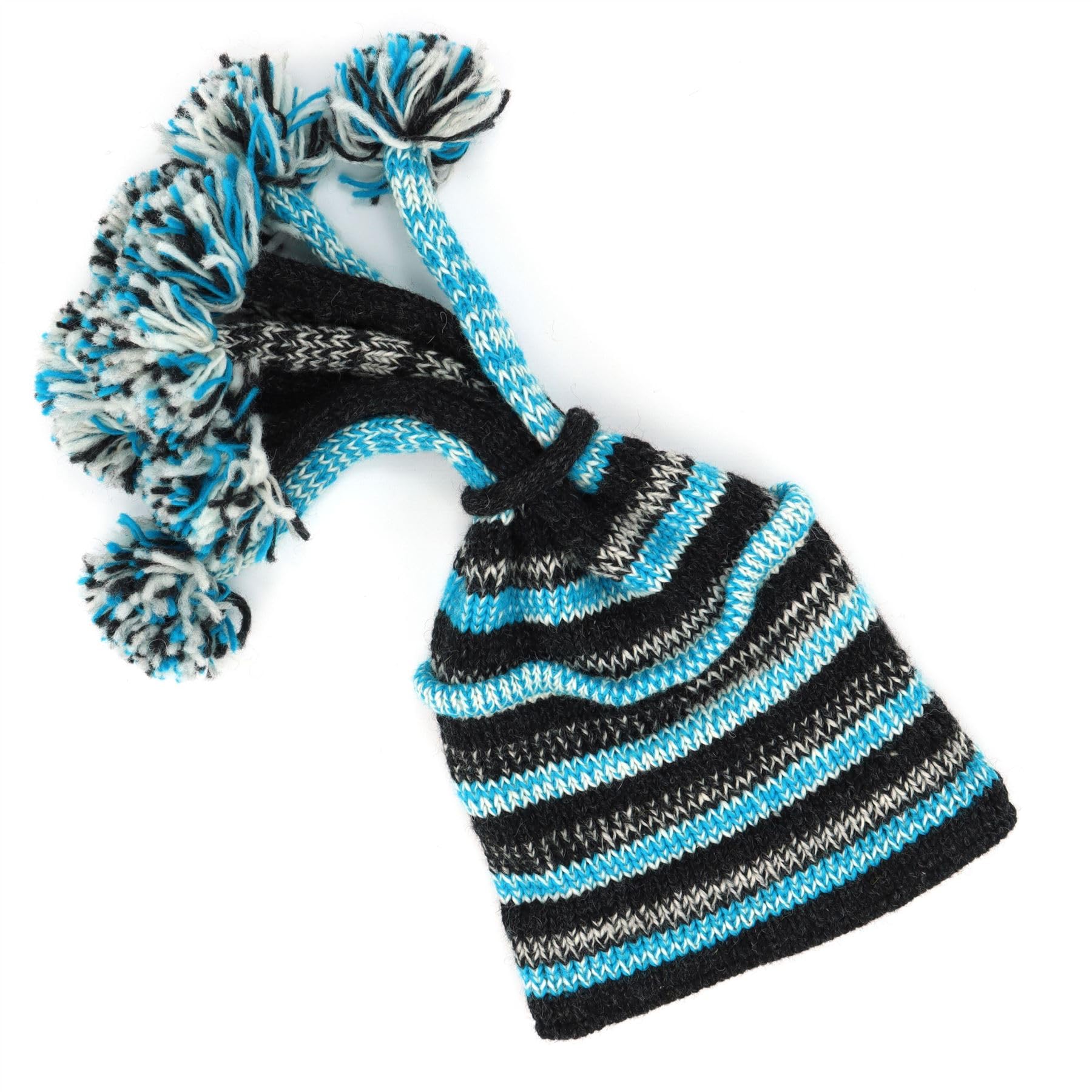 LOUDelephant Hand Knitted Beanie Fountain Tassel Hat - SD Light Blue Charcoal