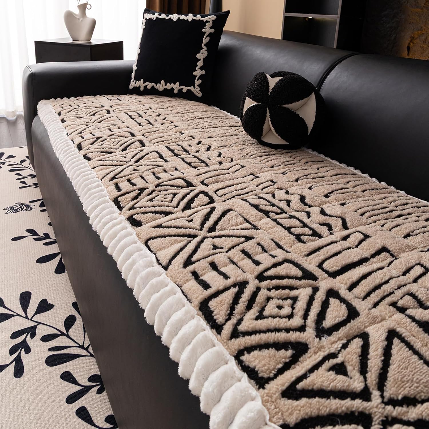 Boho Plush Couch Cover for Dogs Washable, Soft Fuzzy Pet Couch Covers for 3 Cushion Sofa Pet Friendly, Non Slip Sofa Cover (Coffee,28"x82")