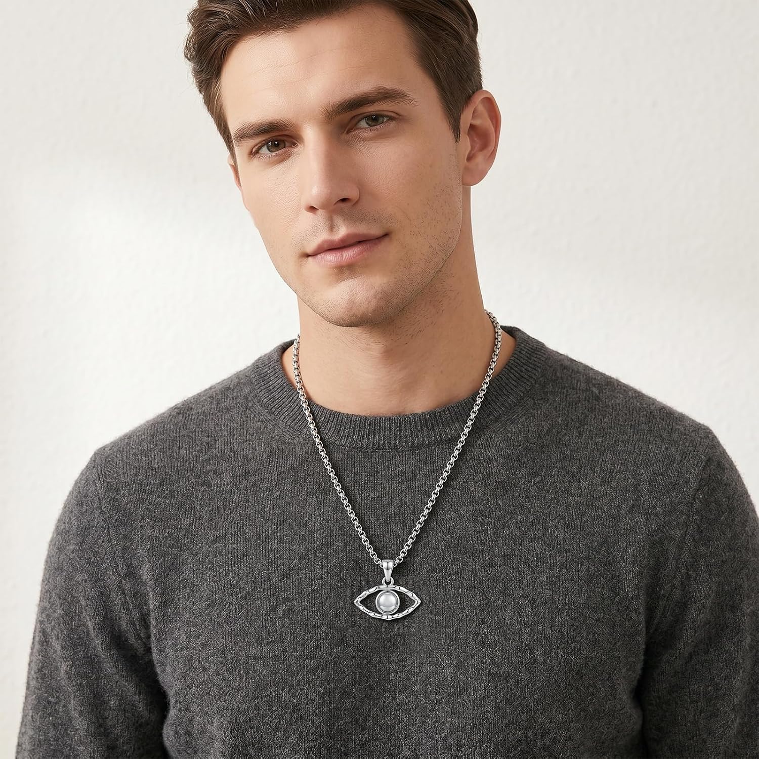 Evil Eye Necklace 925 Sterling Silver Greek Evil Eye Pendant for Men Women, w/Stainless Steel Chain 22"+2"