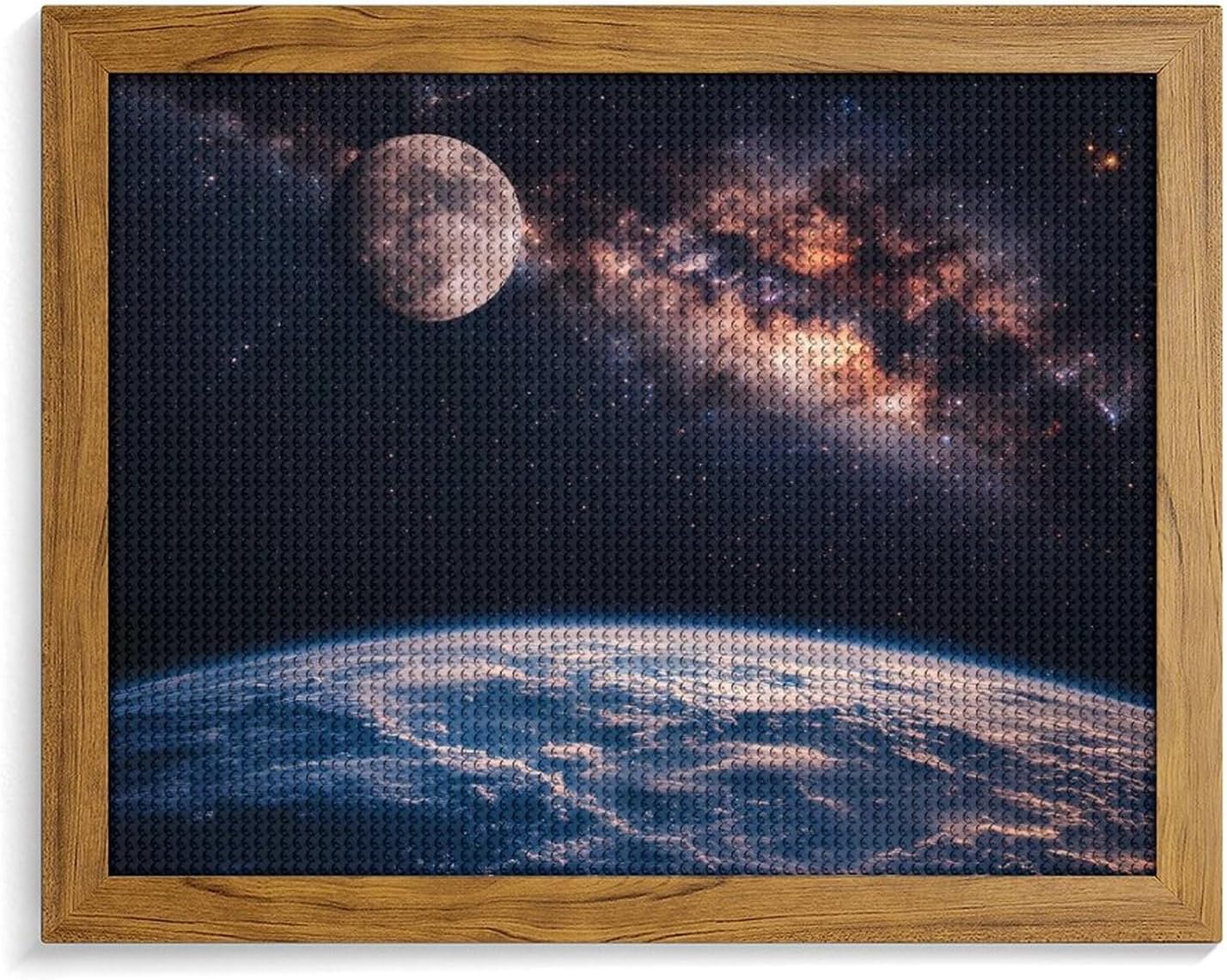Moon Earth Galaxy Printed Diamond 5D Painting Kit 16x20in DIY Full Drill Craft with Tools for Home Wall Decor Gift Yellow Wood 50 * 40cm